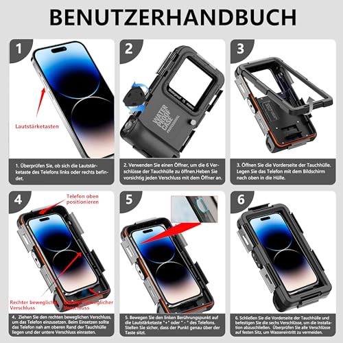 Ezanmull Scuba Diving Case for iPhone 17/16/15/14/13/12/11 Pro Max/XR/XS/X and Plus - Professional Protection - 15M - for Snorkeling, Surfing, Photos and Videos - Black