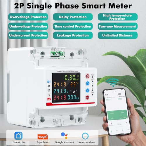 Wifi Electric Consumption Meter 100A 220V AC Wifi Meter Bidirectional Meter Tuya APP Smart Light Counter Under/Overcurrent/Delay/Time/Leakage Protection