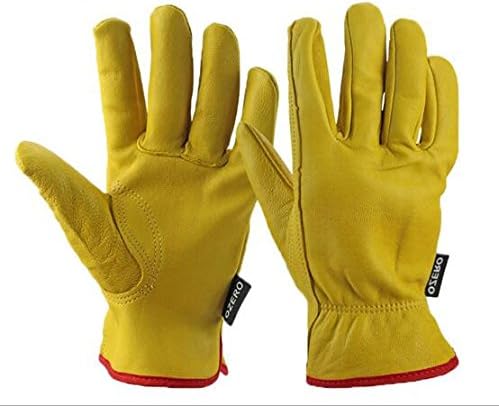 ASSIS Full Leather Work Gloves with Ball and Tape Wrist Closure, Grain Cowhide, Extra Large (L)