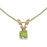 14k Yellow Gold Round Peridot Pendant with 18" Chain