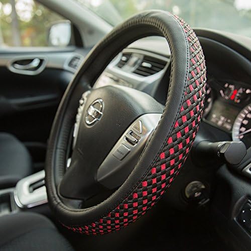 Silkgrip - Red & Black Premium Car Steering Wheel Cover 15" (38cm), For Girls, Women and Men - Soft, Smooth & Non Slip