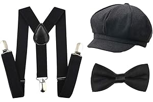 ICEVOG Kids Boys Suspenders and Bow Tie Set 1920s Great Gatsby Gangster Newsboy Hat Cap Costume Accessories