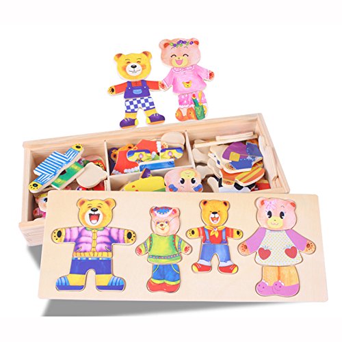 Baby Bear Change Clothes Puzzle Building Block Early Childhood Wooden Jigsaw