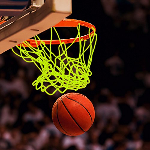 Bomach 2 Pack Basketball Net Glow In The Dark Basketball Hoop Net Professional Heavy Duty Indoor or Outdoor Basketball Sports Luminous Rim Net Replacement Fits All-Weather(White and Green)