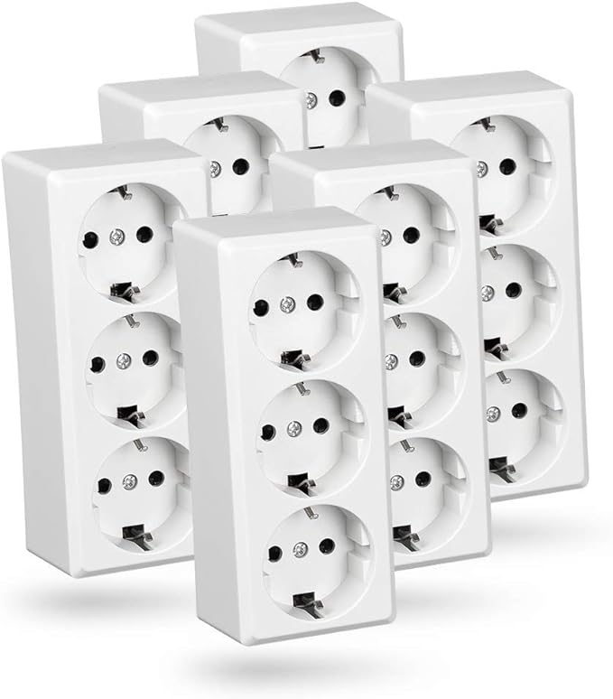 Heitech - Enchufe de pared con 3 enchufes y 6 enchufes de pared con