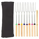 Juvale Set Of 8 Marshmallow Roasting Sticks - 32-Inch Telescoping Stainless Steel Roasting Sticks - Roasting Forks For Smores, Hot Dogs, Includes Carrying Bag And 10 Bamboo Skewers