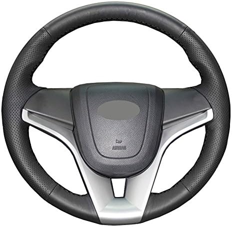 O SHI CAR Genuine Leather Steering Wheel Cover Original for Chevrolet Cruze 2009-2014 Chevrolet Aveo 2011-2014 Holden Cruze 2010 Splice Customization Perforated Cowhide Covers Black