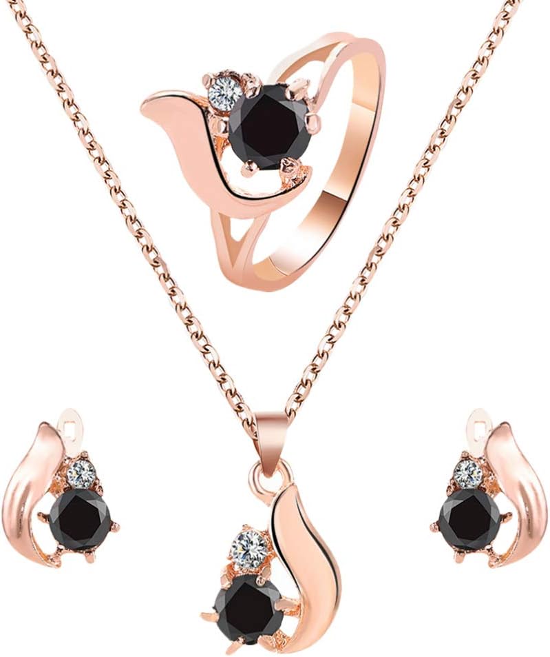3pcs Obsidian Pendant Necklace Stud Finger Ring Bangle Bracelet Stud Earring Necklace Jewelry Crystal Pendant for Lady Woman Girl