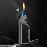 Jet Torch Lighter, Soft/Jet Flame Switchable Lighters, Butane Refillable Lighter with Foldable Punch and Adjustable Flame Dial, Cool Lighters for Men/Husband (Fuel not Included)