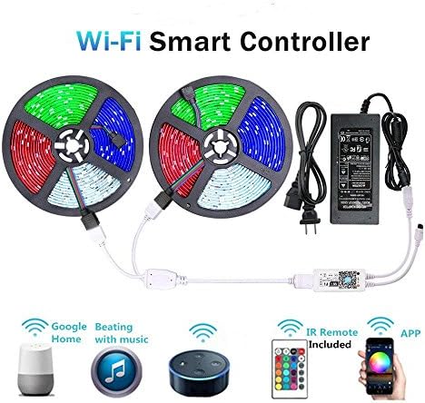WenTop LED Light Strip, WiFi Wireless Smart Phone Controlled Strip Light Kit 65.6ft 5050 RGB 600LEDs Lights with Power Supply Rope Light,Working with Android and iOS System,IFTTT, Google Assistant