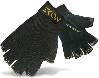 EKON FITNESS Fingerless Work Mechanic Gloves Heavy Duty Palm Protective Black
