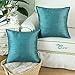 CaliTime Pack of 2 Silky Throw Pillow Covers Cases for Couch Sofa Bed Modern Light Weight Dyed Striped 20 X 20 Inches Teal