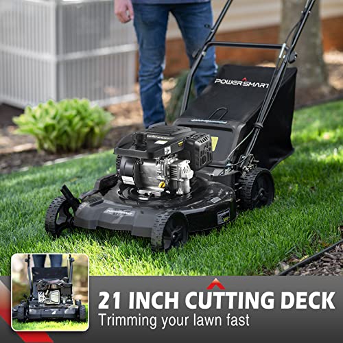 PowerSmart Gas Powered Push Lawn Mower, 21Inch 209cc 3in1 Walk