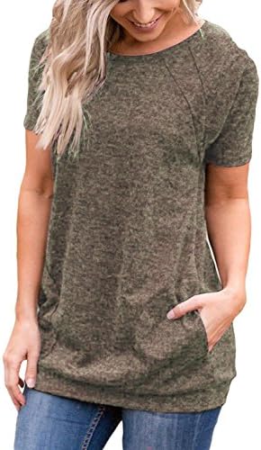 Uniboutique Womens Short Sleeve Round Neck Tunics T Shirts Tops Blouses with Pockets