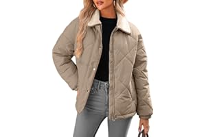 Dokotoo Women's Winter Casual Quilted Jackets Long Sleeve Button Down Puffer Jacket Padded Outerwear Coats