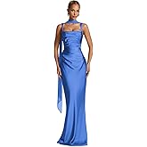 Mermaid Bridesmaid Dresses Satin Prom Dresses with Scarf Square Neck Corset Formal Wedding Guest Maxi Dress