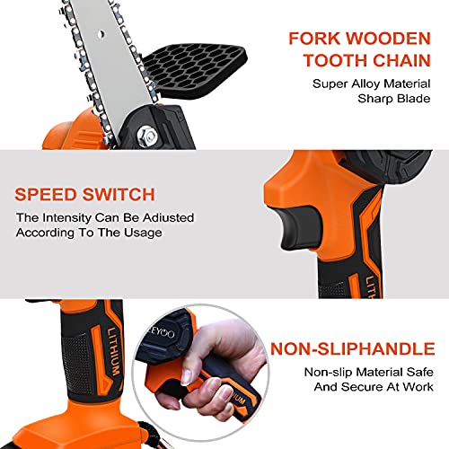 Mini Chainsaw,4-Inch Cordless Chainsaw 21V Portable Electric Chainsaw Kit with 2 Batteries and Chains,One-Handed Portable Battery Chainsaw for Shaping/Branch Wood Cutting /Tree Trimming /Gardening