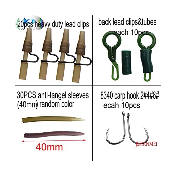 JSHANMEI–Carp-Fishing-Tackle-Kit-with-SwivelsHooksSleevesRubbers-TubesLead-ClipsBeadsHair-RigsHair-Extender-Stoppers-Set-225pcsbox
