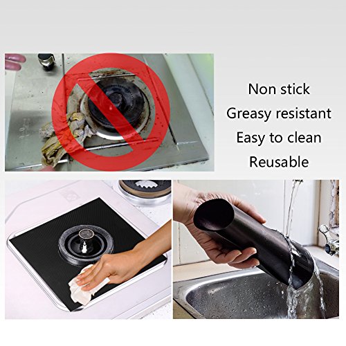 Gas Range Stove Burner Covers - Square Black Gas Range Protectors Liner Cover for Kitchen 0.3 mm Double Thickness Reusable Non-Stick Fast Clean Dishwasher Safe FDA Approved Made of PTFE Heat Resistant - Thumbnail 5