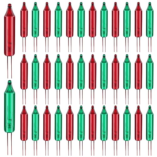 Mudder 100 Pcs Mini Christmas 2.5 Volt Replacement Light Bulbs for Christmas Trees Decorative Light Supplies Indoor Outdoor Xmas Decor, 0.17 Ampere, 0.42 Watt (Red,Green)
