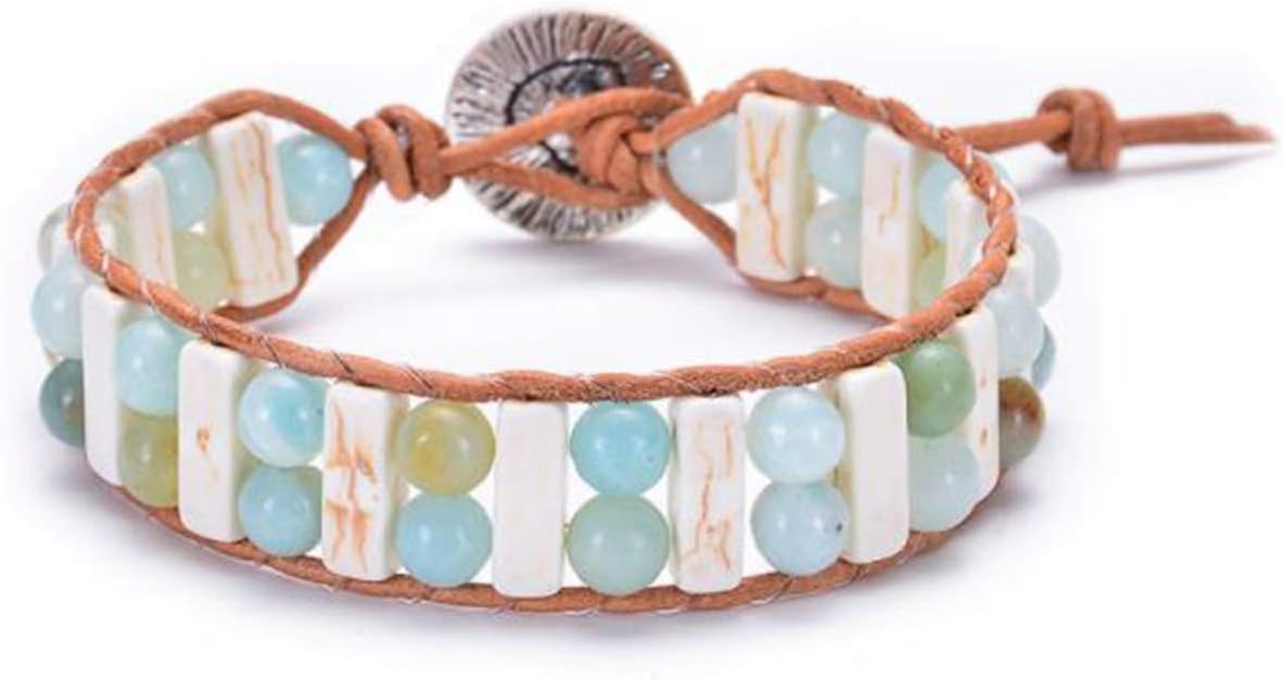 Kjiasiw Boho Leather Chakra Handmade Imperial Jasper Wrap Adjustable Bead Bracelet