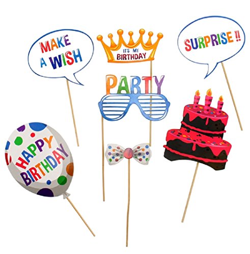20pcs DIY Happy Birthday Photo Booth Props Kit Party Favor, Birthday Reunions Parties Decorations Photobooth Dress-up Accessories