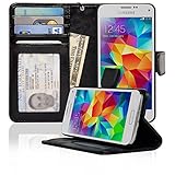 Samsung Galaxy S5 Mini Folio PU Leather Wallet Case with Money Pocket - Navor (Black)