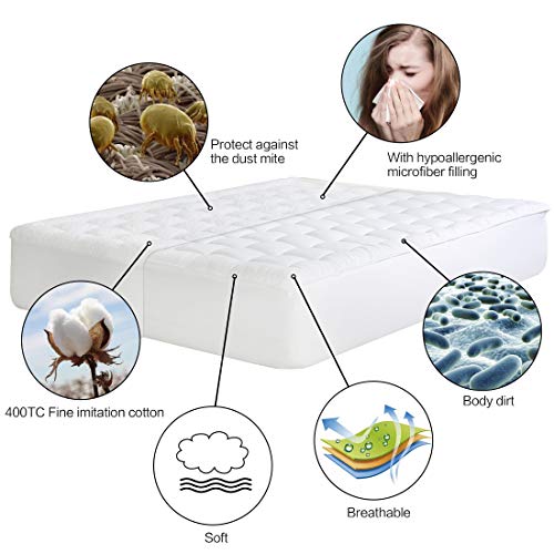 INGALIK Queen Mattress Topper - Cooling 400TC Pillow Top Mattress Pad Cover/Warm Plush Sherpa Fleece Reversible Quilted Fitted Mattress Protector with 8-21 Inch Deep Pocket for All Season - Thumbnail 3