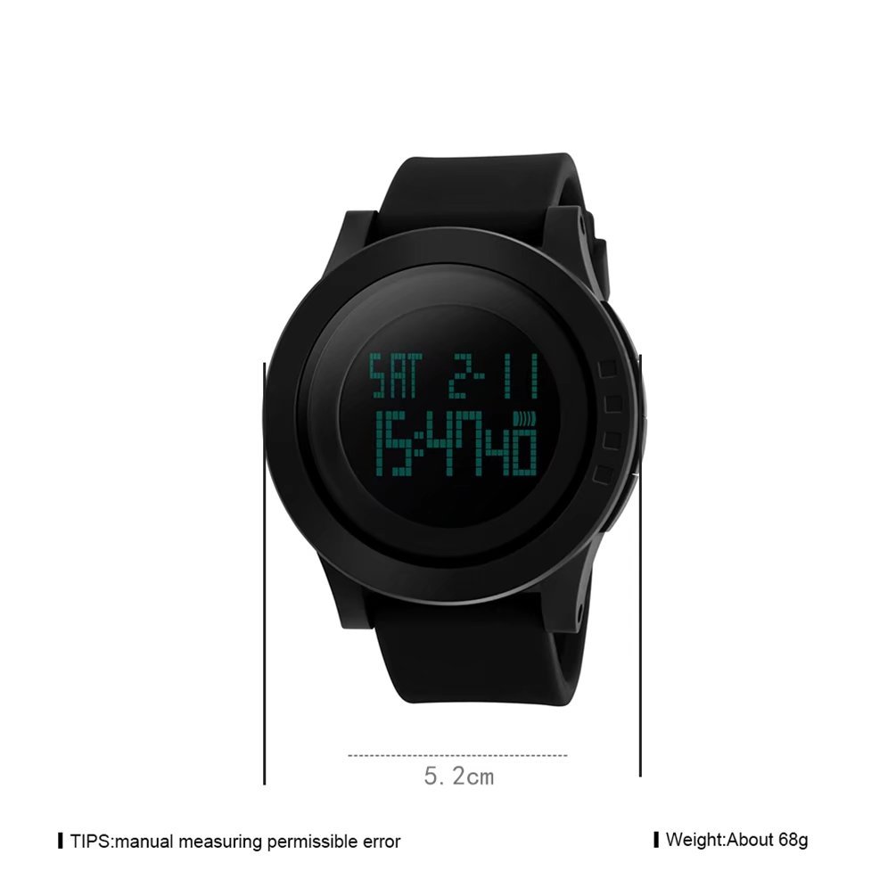 Digital Sport Watch Large Face LED Simple Military Electronic Wristwatch for Running with Back Light and Calendar Waterproof for Men Women - Black