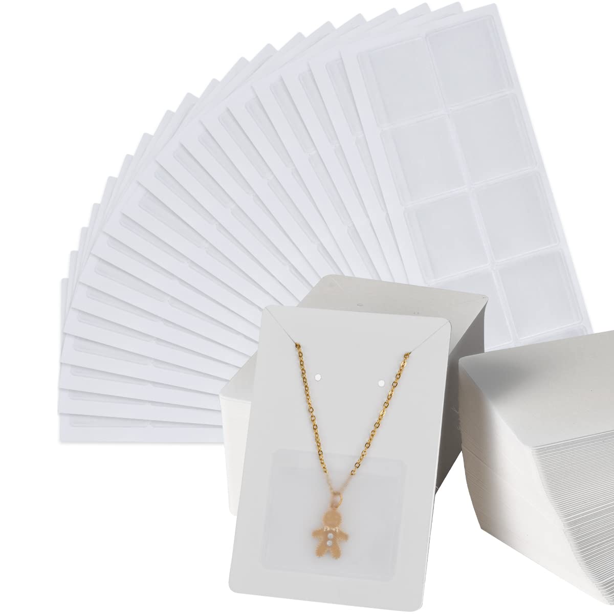 Photo 1 of BUUFAN 400PCS Necklace Display Cards Necklace Chain Adhesive Pouch PVC Clear Self Adhesive Display Pocket for Jewelry Display Holder Selling-White