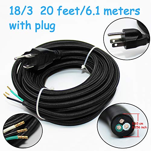 image for CW-Mart 18/3 20Ft Vintage Electrical Wire Power Cord With Plug Lamp Ra