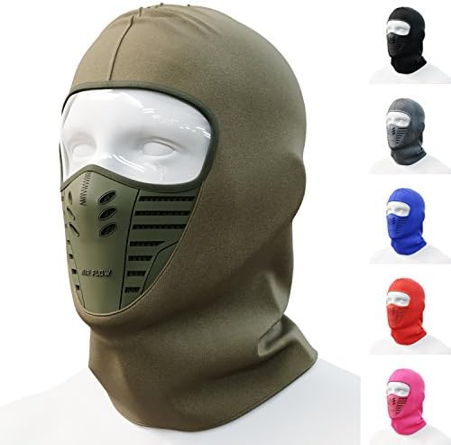 Cevillo Balaclava Face Mask | Windproof and Dustproof Ski Mask Hoodie Style | Skiing and Outdoor Sports | Polyester Cotton Headwear | Men and Women (Military Green)
