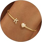 WFYOU Gold Initial Bracelets for Women Non Tarnish Dainty 14k Gold Plated Heart Initial Bracelet Letter A-Z Personalized Adjustable Bangle Bracelets Name Cuff Bracelet Birthday Gifts for Women Jewelry