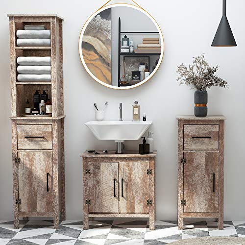 kleankin Wooden Under Sink Bathroom Floor Storage with Double