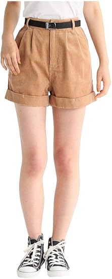 Amazon コーデュロイ パンツ ショートパンツ レディース 綿100 カジュアル 短パン 秋 Honeys ハニーズ ベルト付ショートパンツ ショートパンツ 通販