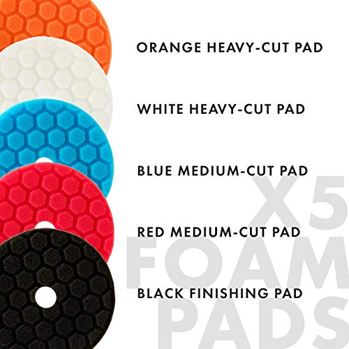 Amber & Hitch 6inch Polishing Pad Kit 5 Foam Buffing Pads, 3 Wool