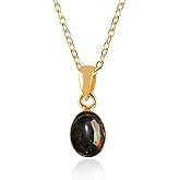 InfinityGemsArt Black Ethiopian Opal Pendant Necklace For Men/Women, October Birthstone, Natural Gemstone, Dainty Bezel Handmade Jewelry, Chakra Energy Crystals, 14K Gold Plated Chain 20 inch