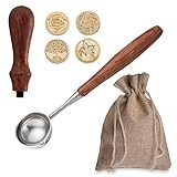 7Pcs Wax Seal Stamp Kit, Uspacific Stamp Brass Heads,Wooden Handle and Rosewood Handle Spoon with a Burlap Bag, Initial Wax Classic Sealing Stamp Kit for Cards, Envelopes, Invitations, Wine Packages