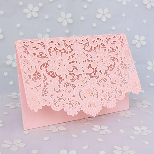 50 Pcs Exquisite Wedding Invitations Cards Lace and Hollow Pattern Cards Kits for Wedding Bridal Shower Birthday-Pink