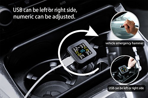 Vesafe Wireless Tire Pressure Monitoring System (TPMS), with 4 External Cap sensors. (Cigarette Lighter Plug with 2A Charging) (Color) - Thumbnail 3