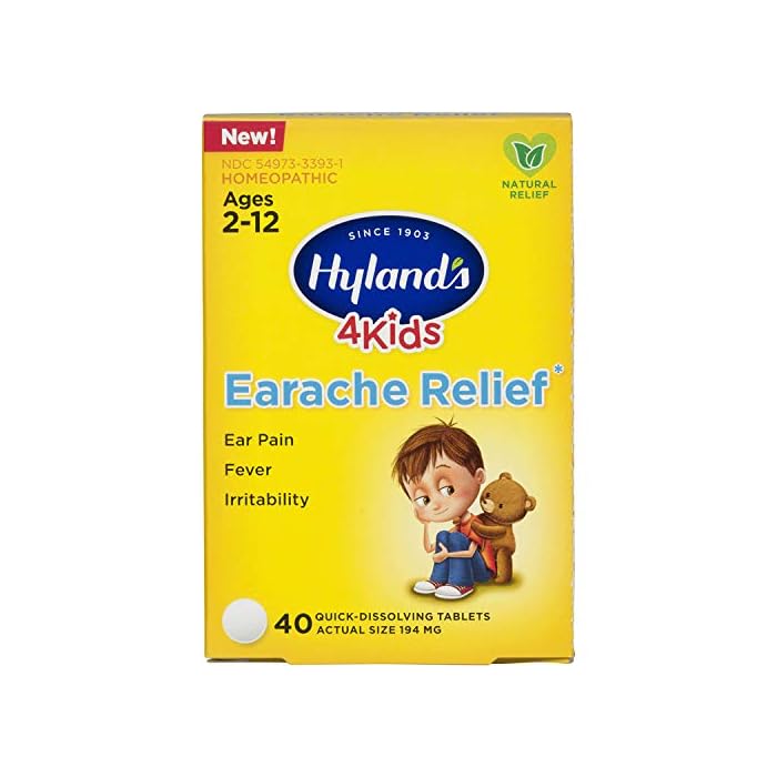 Swimmers Ear Relief Tablets for Kids by Hyland's, Fast Natural Homeopathic Pain Relief of Cold & Flu Earaches, Swimmers…