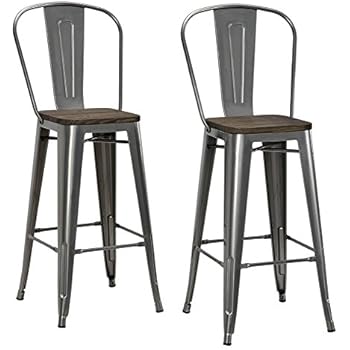DHP Luxor Metal Counter Stool with Wood Seat and Backrest, Set of two, 30