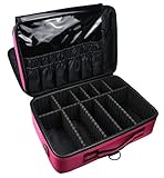 Goldwheat 3-tiers Professional Beauty Train Case Cosmetic Makeup Artist Travel Case Attach on Trolley for Travel-Pink 16.5x5.5x12.2 inch