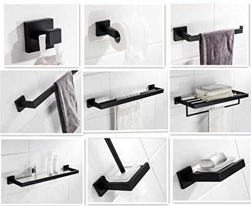 Turs 4-Piece Bathroom Hardware Set Towel Bar Toilet Paper Holder Towel Ring and Towel Hook, Matt Black SUS 304 Stainless Steel Wall Mounted - Thumbnail 7