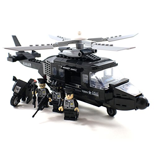 Police SWAT Helicopter with Motorcycle and Guns - Building Block Toy