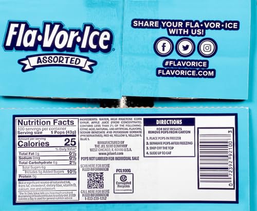 FLA-VOR-ICE POPSICLE VARIETY PACK OF 1.5 OZ FREEZER BARS, ASSORTED FLAVORS, 100 COUNT