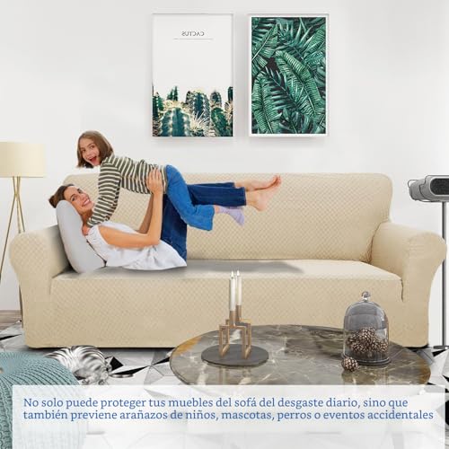 MAXIJIN New Jacquard Sofa Cover for 3 Seater, Super Elastic Non-Slip Sofa Cover, Pet Friendly, 1 Piece Furniture Protector (3 Seater, Light Beige)
