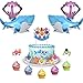 Baby Cute Shark Party Decorations Includes 1 Big Cake topper, 25 Cupcake toppers, 2 Shark Balloons and 2 Shell Balloons for Cake Decor, Baby Shower, 1st Birthday Decoration