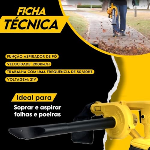 Soprador Profissional Jardinagem com Aspirador 2 Baterias Sem Fio Bivolt