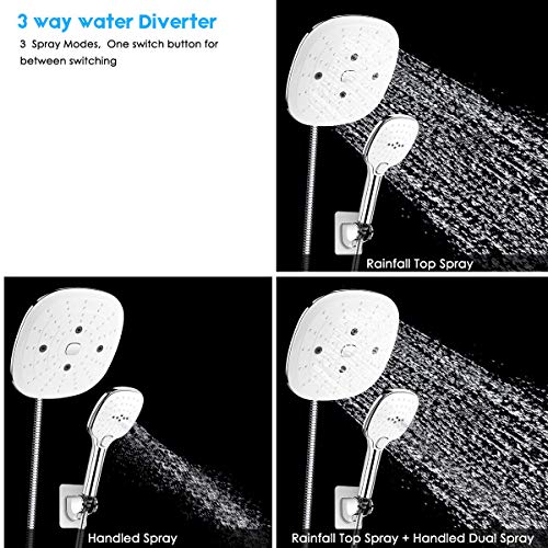 Shower Head Combo, ASOGO 9" Adjustable Rainfall Showerhead 3 Settings High Pressure Handheld Shower Head With Push Button,3-Way Water Diverter,1.5M Hose,Chrome Plated ABS,Bathroom SPA Experience - Thumbnail 3